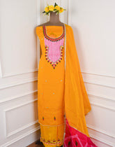 Organza Yellow Mustard Unstitched Suit